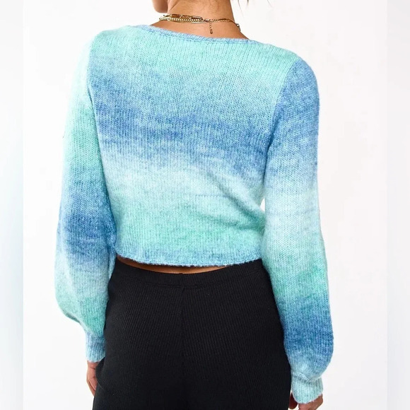 Blue Blush Women’s Small Ombre Mermaid Y2K Cropped Knit Sweater Balloon Sleeve - Picture 5 of 8